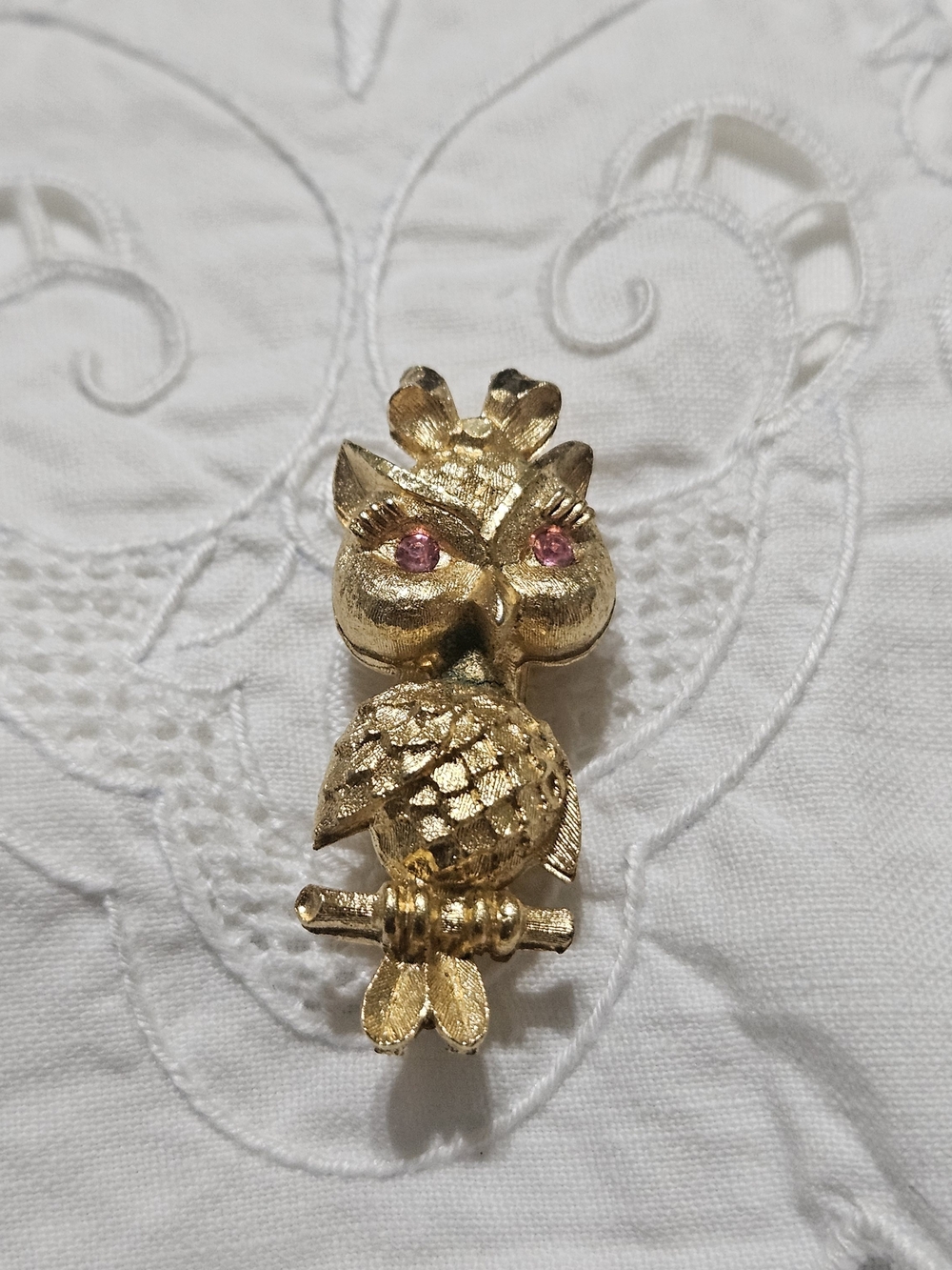 Mamselle Owl Brooch Costume Jewelry